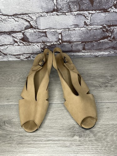 ARCHE Tan Brown Nubuck Leather Suede Peep Toe Slingback Wedge Women 42EU/11M US - Picture 19 of 22