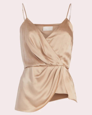 Cinq à Sept Women's Silk Mirin Draped Cinched Asymmetrical Camisole Tan Top XXS