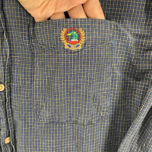 Vintage Duck Head Button Down Shirt Mens Size Large Collarless Denim Neck Plaid - Picture 2 of 16