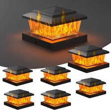 VOLISUN Solar Fence Post Cap Lights 6pack, Black Solar Deck Cap Flame Light