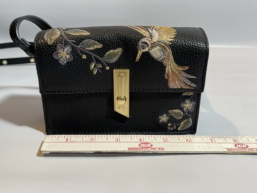Foley & Corinna Black Vegan Leather Embroidered Hummingbird Crossbody - Picture 10 of 12