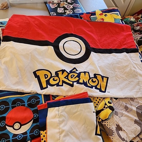 Pokemon Kids Full Size Bedding Comforter Flat Sheet & 4 Pillowcase Set NO FITTED - Picture 6 of 11