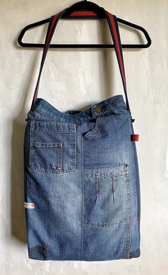 patchwork denim shoulder bolsa