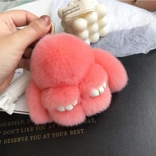 Rabbit Fur Pompom Bunny Keychains Real Animal Fur Fluff Purse Cute Car Key Decor