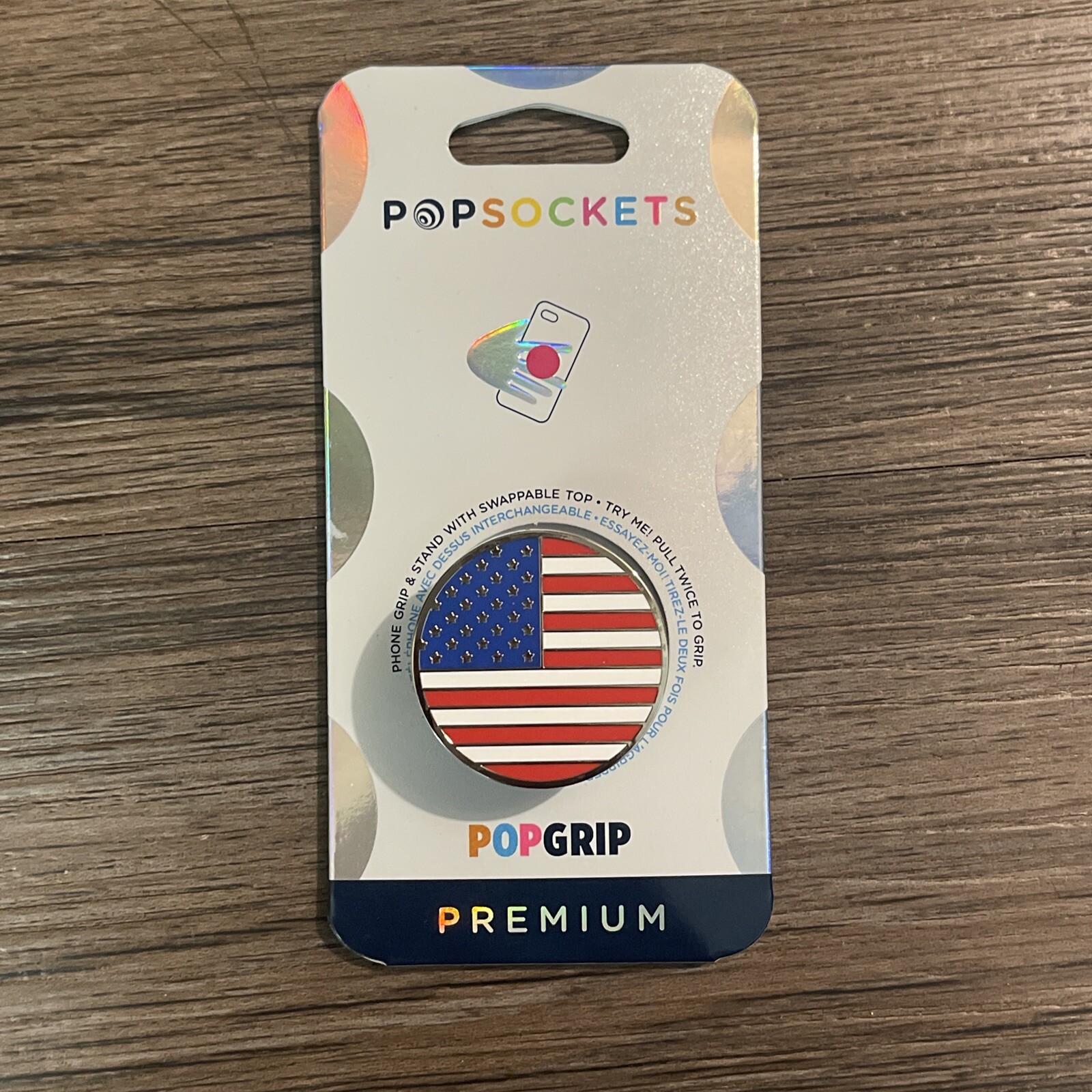 PopSockets Phone Grip Enamel AMERICAN FLAG USA POPGRIP PopSocket - Swappable Top-image