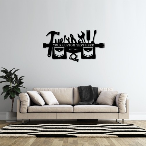 Personalized Carpenter Tool Belt Metal Sign. Woodworker Wall Decor Monogram Gift - Picture 5 of 7