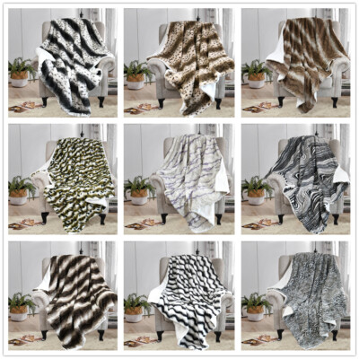 Mixed Striped Faux Fur Throw Blanket Plush Soft Warm Sherpa for Bed Couch Sofa