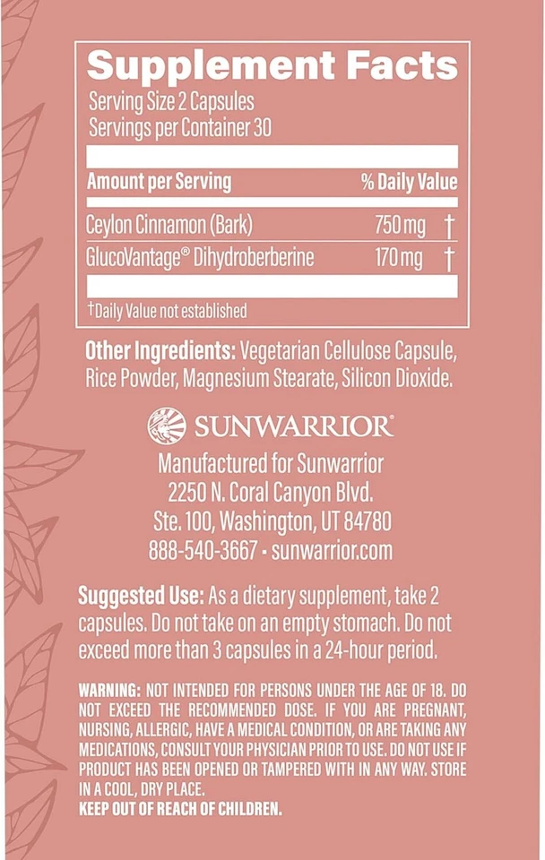 Sunwarrior Suplemento Berberina Ceilán Canela Dihidroberina Cápsulas 60 Ct Foto 2 de 4