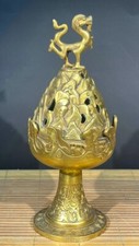 10" Old Chinese Copper Gilt Mountain Dragon Beast Incense Burner Censer