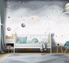 3D Gray Kids Universe Starry Sky Self-adhesive Removeable Wallpaper Wall Mural