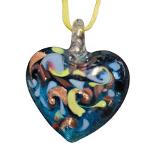 Handcrafted Art Glass Necklace Heart Pendant Blue Confetti 1.75x1.5 No Chain NEW