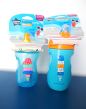 Pair of Tommee Tippee Straw  Sippy Cups 12 mths. Ice Cream Theme Blue  Orange