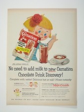 Carnation Instant Chocolate Drink 1956 Vintage Print Ad