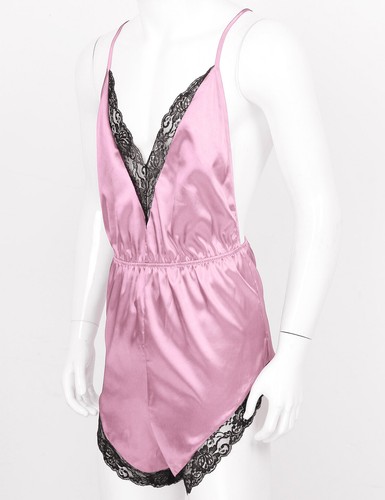 Bielizna męska Crossdresser Body Satyna Koronka Wykończenie Babydoll Body Chemise - Zdjęcie 59 z 66