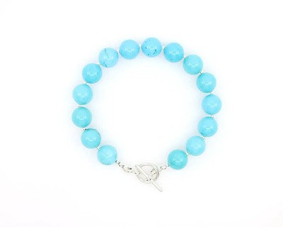 Men's 10mm Vibrant Blue Round Turquoise Bracelet with Toggle Clasp, Genuine
