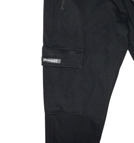 Young La joggers Mens Size Large Cargo Taperd Drawstring Black Gym Workout Pants - Picture 5 of 9