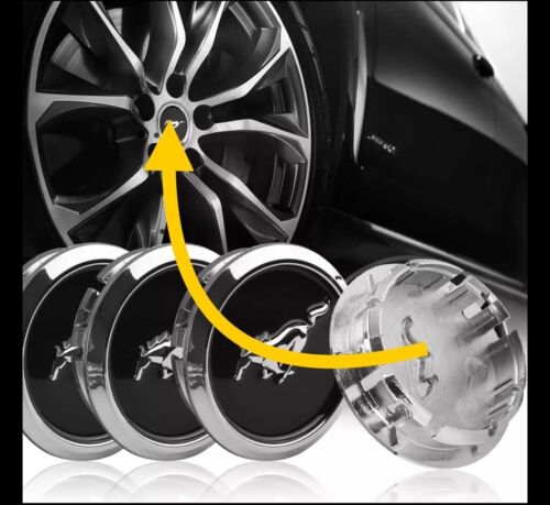 8pc Black Mus tang Wheel Rim Center Caps & Air Caps GT Bullit Running Horse 68mm - Picture 7 of 15