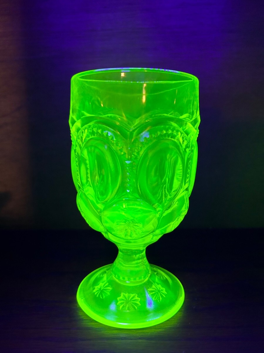Weishar Moon And & Stars Vaseline Uranium Glass Carnival Goblet