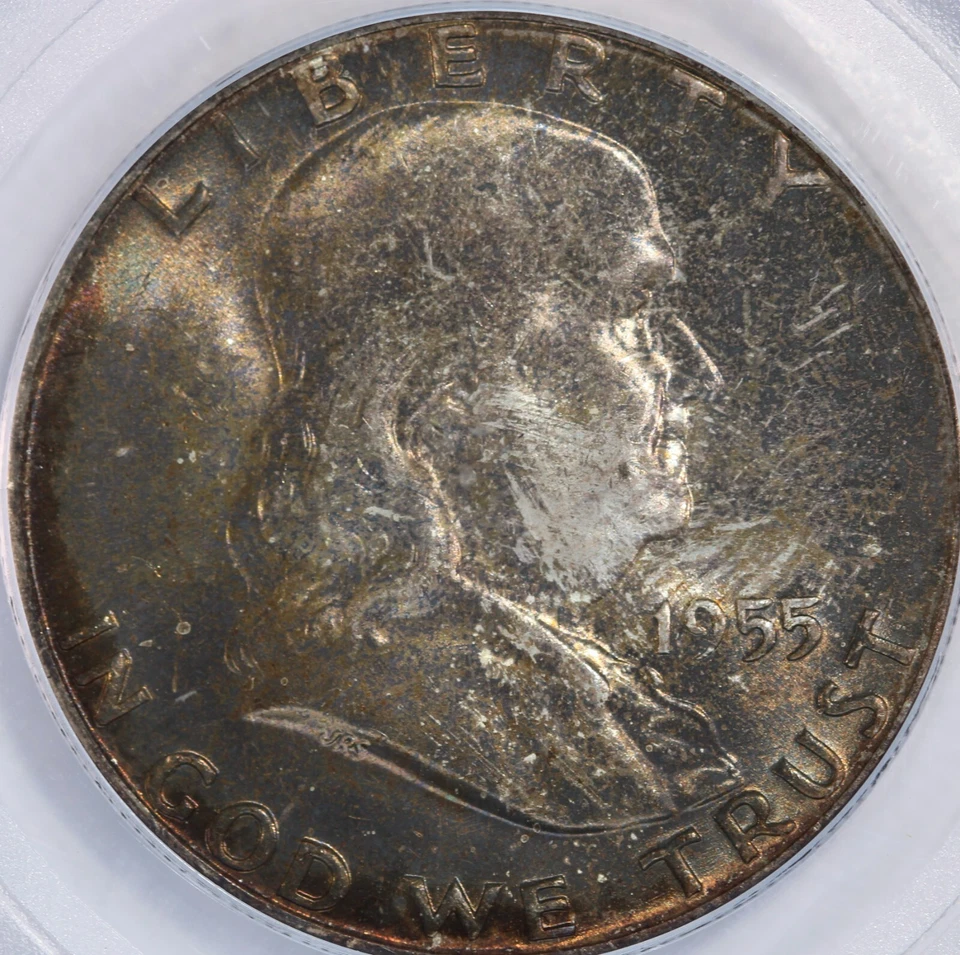 1955 Toned Franklin Half $ PCGS MS64 FBL💎💎Very Rare Dual Sided Toning💎💎 - Image 3 of 4
