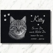 Granit Tier Grabstein Grabplatte Katze mit Foto + Text Gravur 50x 30 cm  DS-104