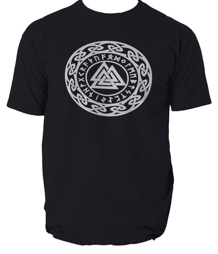 Valknut with runes T Shirt, Asatru pagan Germanic mystic symbol sic colours - Picture 12 of 13
