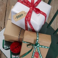 (0,99 €/M) Geschenkband Weihnachtsbaum Rot / GrüN 3 StüCk - Weihnachten Vintage