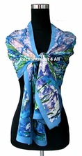 Art Silk Oblong Scarf Wrap w/ Claude Monet's Oil Painting "Water Lilies", 1906