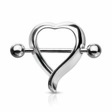 PAIR 14G Heart Shaped Steel Nipple Rings Shield Barbell NippleRings Body Jewelry