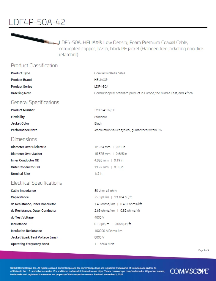 LDF4P-50A HELIAX Andrews Commscope Coaxial Cable Assembly N Type male Connectors - Image 3 of 4