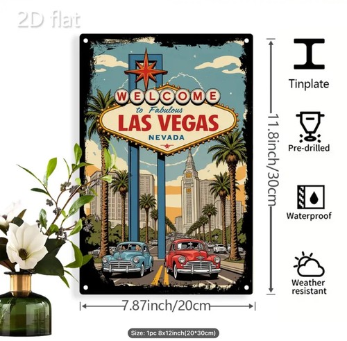 Insegna di benvenuto retrò Las Vegas Wall Art - metallo latta vintage nuova 12x8 - Foto 2 di 4