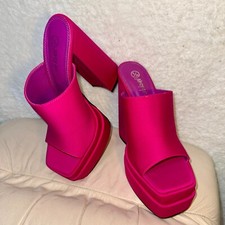 Nasty Gal Hot Pink Chunky Heels Slip On Open Toe Size 9