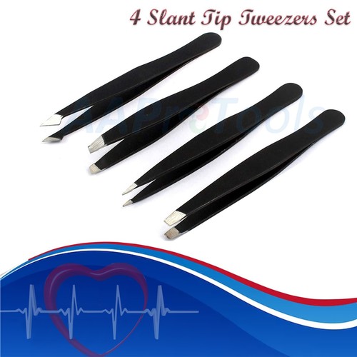 AAPRO PC 4 Professional Stainless Steel Eyebrow Tweezers Set Hair Slant Tip Tool - Picture 3 of 8