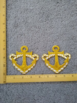 LOT OF 2  GOLD AND WHITE ANCHOR PATCHES free shipping