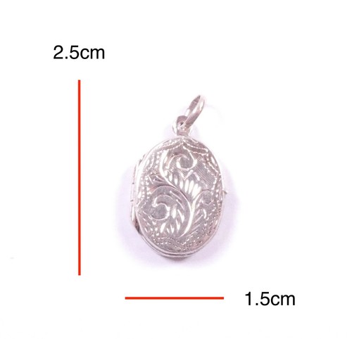 Oval Locket Pendant Chased Flat Design Double Sided 925 Sterling Silver 2.7g - Picture 2 of 9
