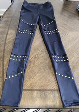 BALERA dance women  s BLACK Size Small S Stretch LEGGINGS PANTS gold dots.