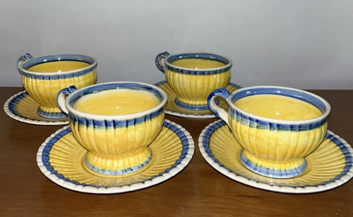 Stangl Pottery Blue Bell Set Of 4 Cups And Saucers Hand painted