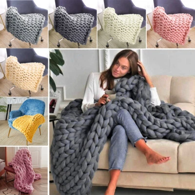 Large Soft Chunky Knitted Blanket Thick Yarn Bulky Knit Throw Sofa Bed Blankets