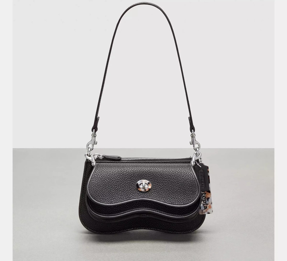NWT Coach Wavy Double Pouch Bag In Coachtopia Leather-Black CT381
