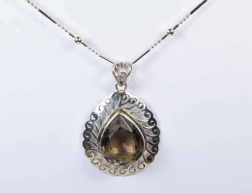 Beautiful Sterling Silver Teardrop Smokey Quartz Pendant and Lovely Chain - Picture 3 of 3