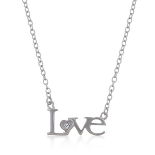 Rhodium Bonded Love Letter Inspired CZ on Pendant Necklace in a Silvertone - Picture 1 of 1