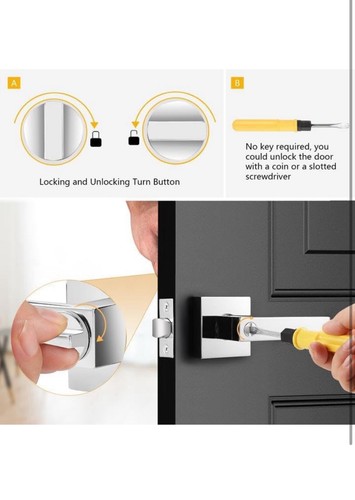 Probrico Bed and Bath Door Locks Interior Polished Chrome 5 PACK - Afbeelding 6 van 7