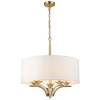 HäNgeleuchte Stoff Metall D: 60Cm In Gold Weiß E14 Rund Pendelleuchte HäNgelampe