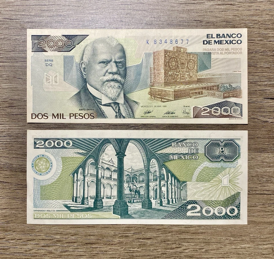 México 2000 Pesos, 1989, Firma UNC y Serie Varía X 17 PCS Foto 2 de 4