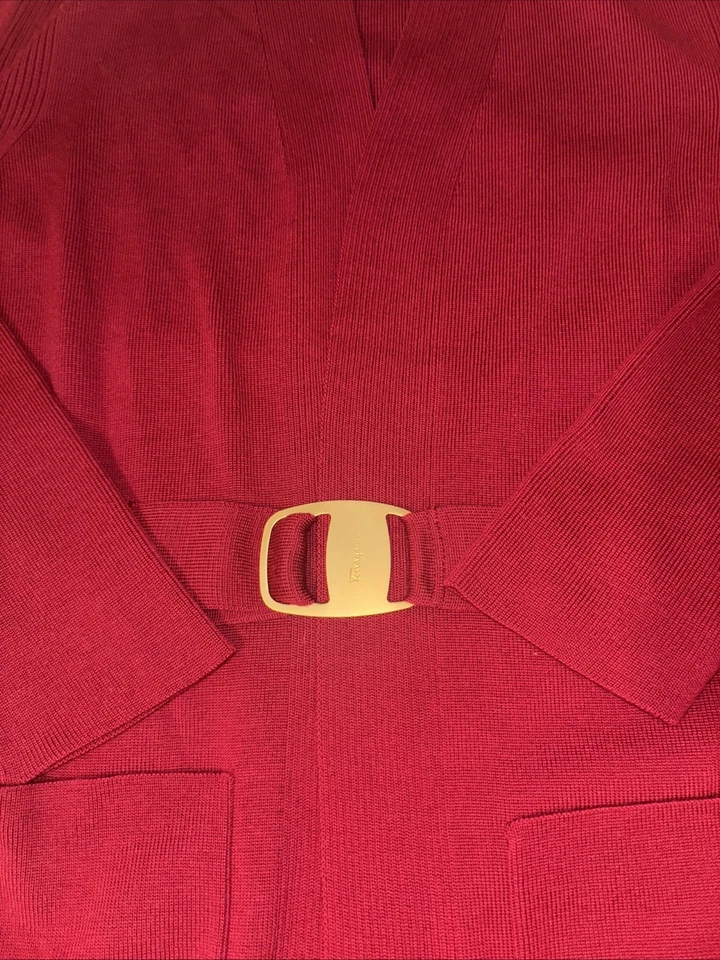Salvatore Ferragamo Vintage Red Wool Belted Knit Cardigan Women’s Size M - Image 3 of 4