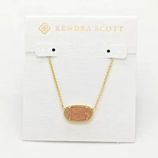 New Kendra Scott Elisa Pendant Gold Necklace in Pink Drusy