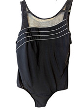 Beach Cabana Womens 3X One Piece Swimsuit Black White Plus Size Tummy Control