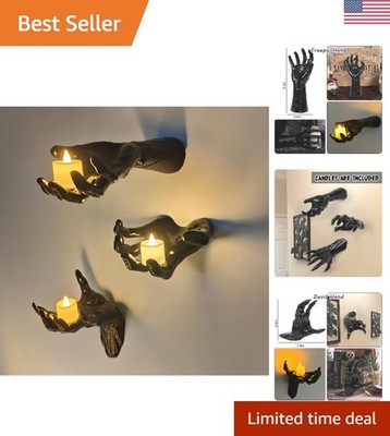 Creepy Hands Wall Decor Set with Candles - Perfect for Halloween Party Ambiance