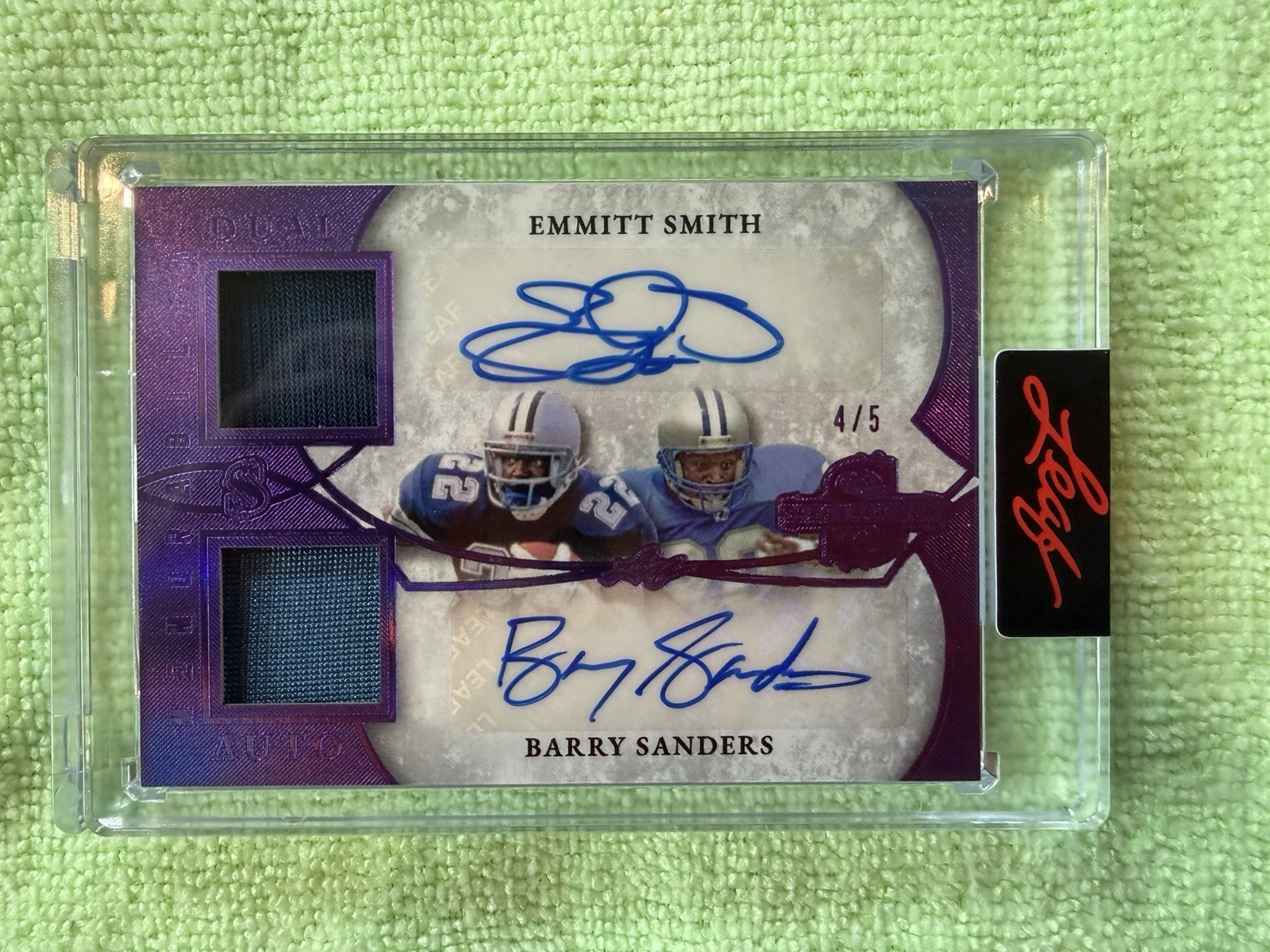 2026 Leaf Spectacular Smith Sanders Duel Auto & Games Used Patches #4/5 HOF RB view 1