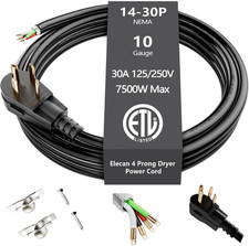 4-Prong Dryer Power Cord 8 Ft Black, 30 Amp Appliance Power Cord with Dryer Repl