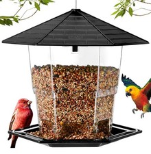 Durable Black Bird Feeder with 3lb Capacity & Hexagonal Roof Design,